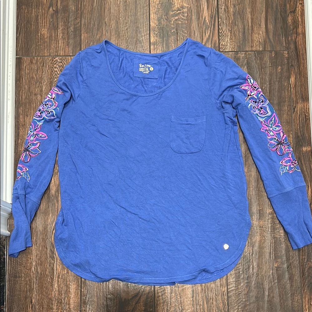 Lilly Pulitzer Blue and Pink Relaxed Ribbed Blouse
